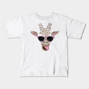 Giraffe with pink sunglasses tongue out Kids T-Shirt